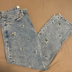 Flower embroidered jeans